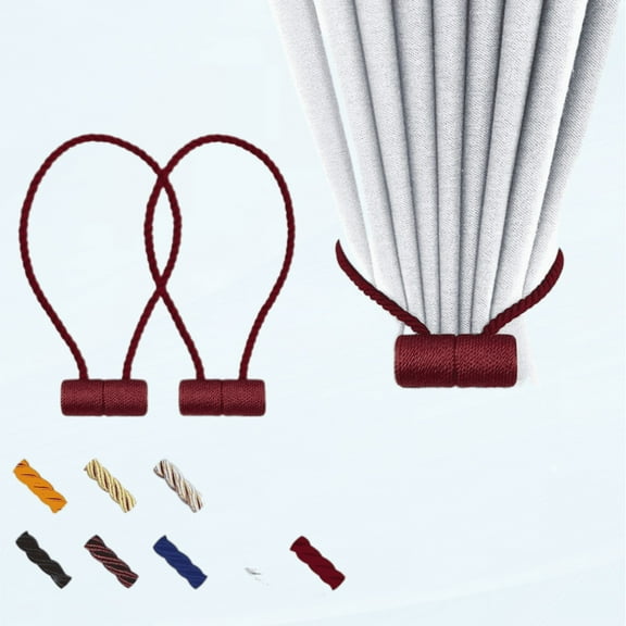 18 Inch Strong Magnetic Curtain Tiebacks, Curtain Holdbacks Modern Upgrade Strong 2021 New Twisted Style Decorative Drapery Rope \u200bTie Backs(2 Pack Burgundy)