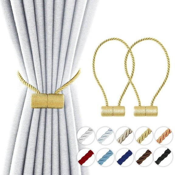 18 Inch Strong Magnetic Curtain Tiebacks, Curtain Holdbacks Modern Upgrade Strong 2021 New Twisted Style Decorative Drapery Rope Tie Backs (Gold, 2)