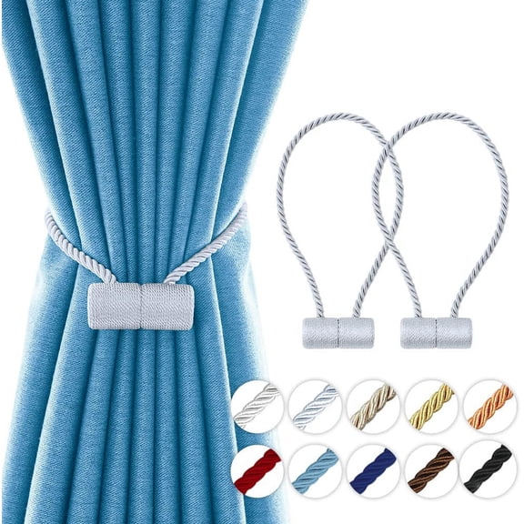 18 Inch Strong Magnetic Curtain Tiebacks, Curtain Holdbacks Modern Upgrade Strong 2021 New Twisted Style Decorative Drapery Rope Tie Backs(2 Pack Silver Grey)