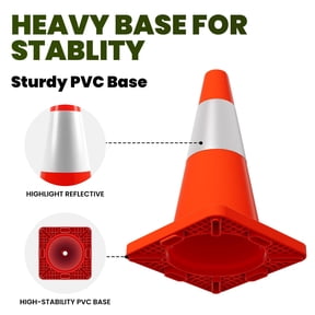 18 Inch Traffic Cones, 20 PCS Heavy Duty PVC Construction Safety Cones, High Reflective Road Work Cones with Stable Base for Construction Site, Municipal Engineering & Highway Maintenance