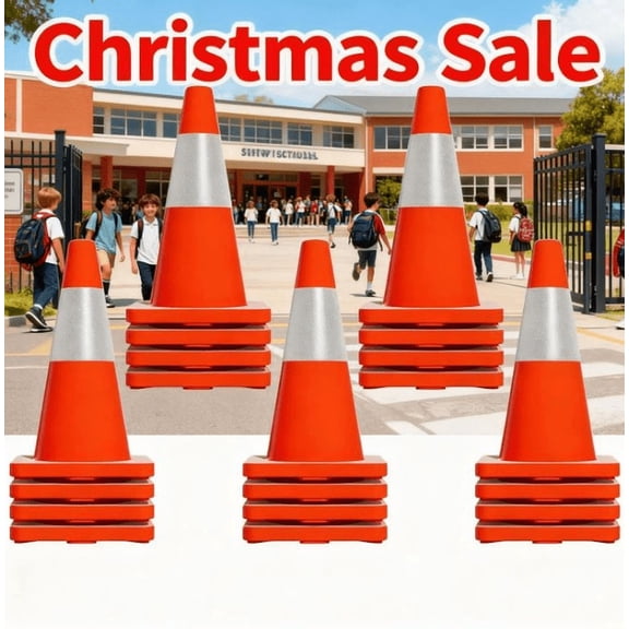 18 Inch Traffic Safety Cones | 20 Pack | PVC Cone with Reflective Collars, Orange Construction Cone for Traffic Control, Driveway Road Parking Use