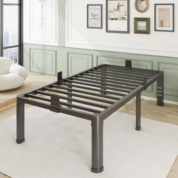 18 Inch Twin Size Bed Frame, Sturdiness Metal Twin Platform Bed Frame with Storage, No Box Spring Needed, Noiseless, Ease of Assembly