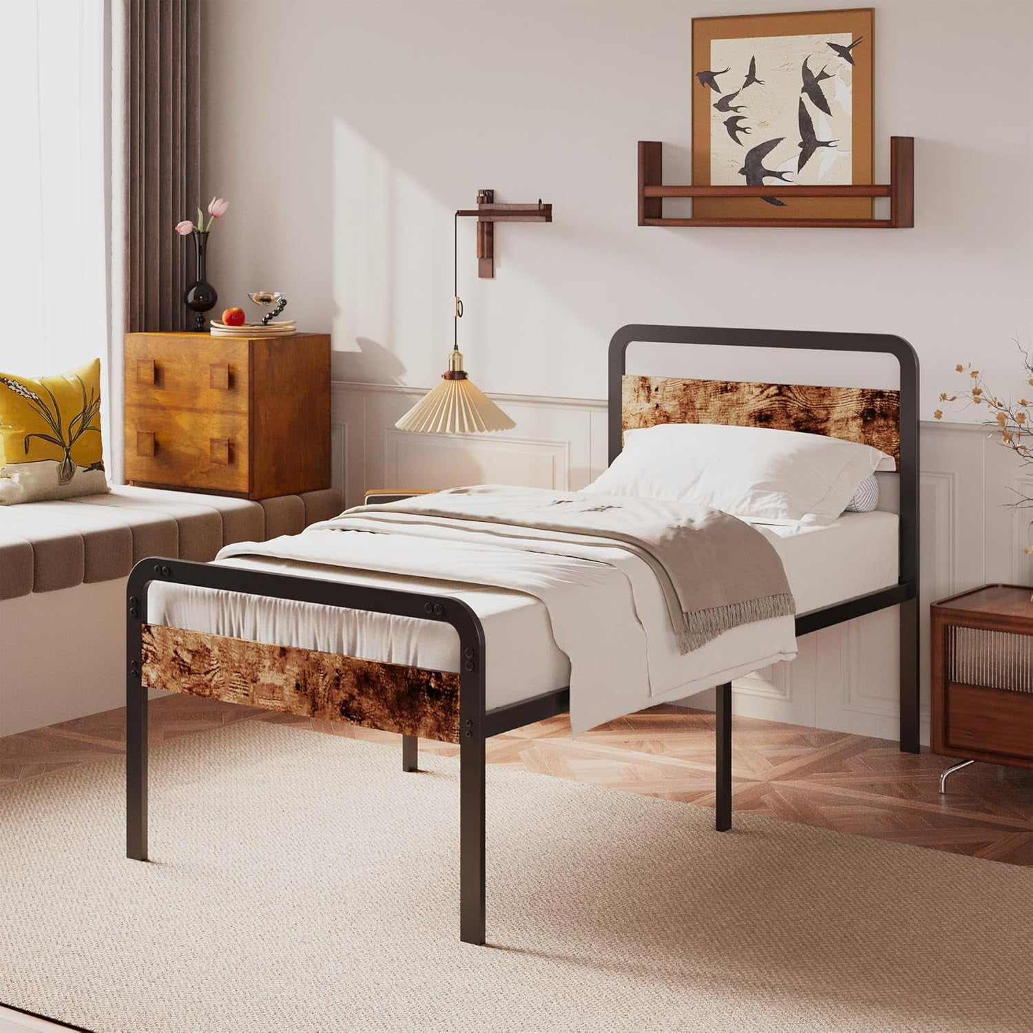 18 Inch Twin Size Bed Frame with Wood Headboard and Footboard, Platform ...