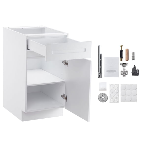18-Inch Unassembled Base Cabinet with Soft-Close Drawer, 18" W x 24" D x 34.5" H Ready-to-Assemble Shaker Style Cabinet for Kitchen, Office, or Home Storage
