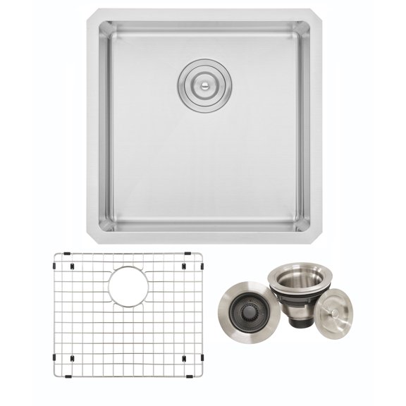 18 Inch Undermount 16 Gauge Stainless Steel Single Bowl Island / Bar / Prep Kitchen Sink with 15mm Radius Corner Design Includes Pop-Up Strainer/drain and Matching Bottom Protective Grid