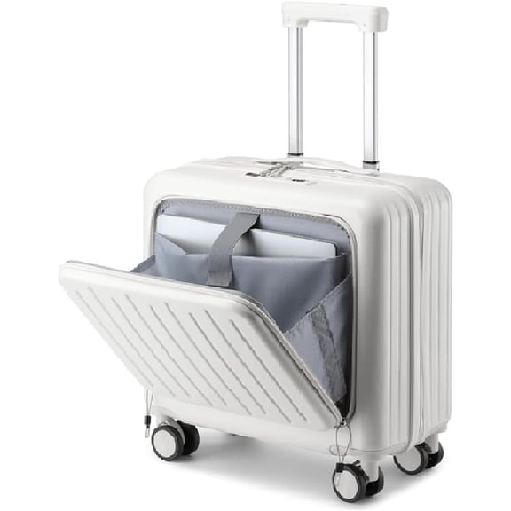 18 Inch Underseat Carry On Luggage with Wheels,Small Hard Shell Suitcase for Weekender,180 Top Opening Lightweight Travel Suitcase (White)