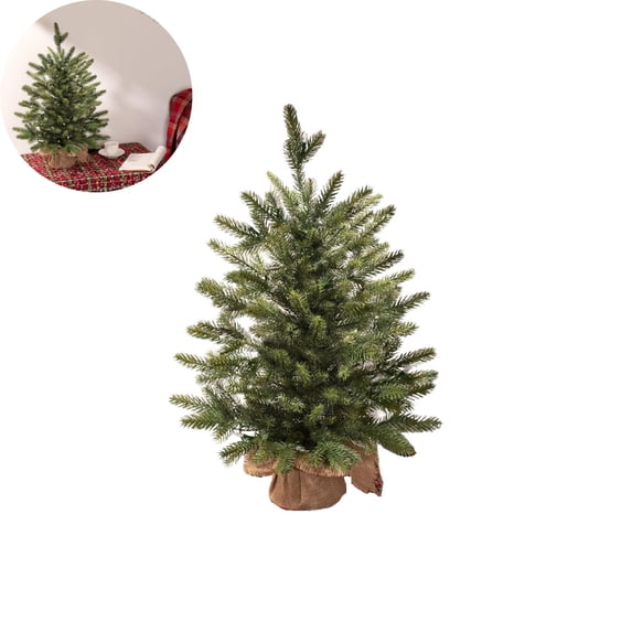 18 Inch Unlit Artificial Small Christmas Tree, Encrypted Flame Retardant Green Tabletop Xmas Tree with Burlap Base for Indoor & Outdoor Mantel Shelf Home Holiday Decorations