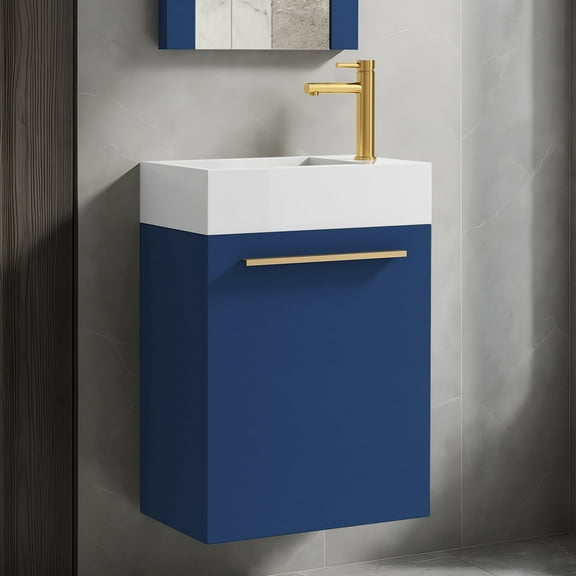 Blossom Colmar 18" Bathroom Vanity Base Only | Navy Blue | All Wood | Soft Close | Basin Ready