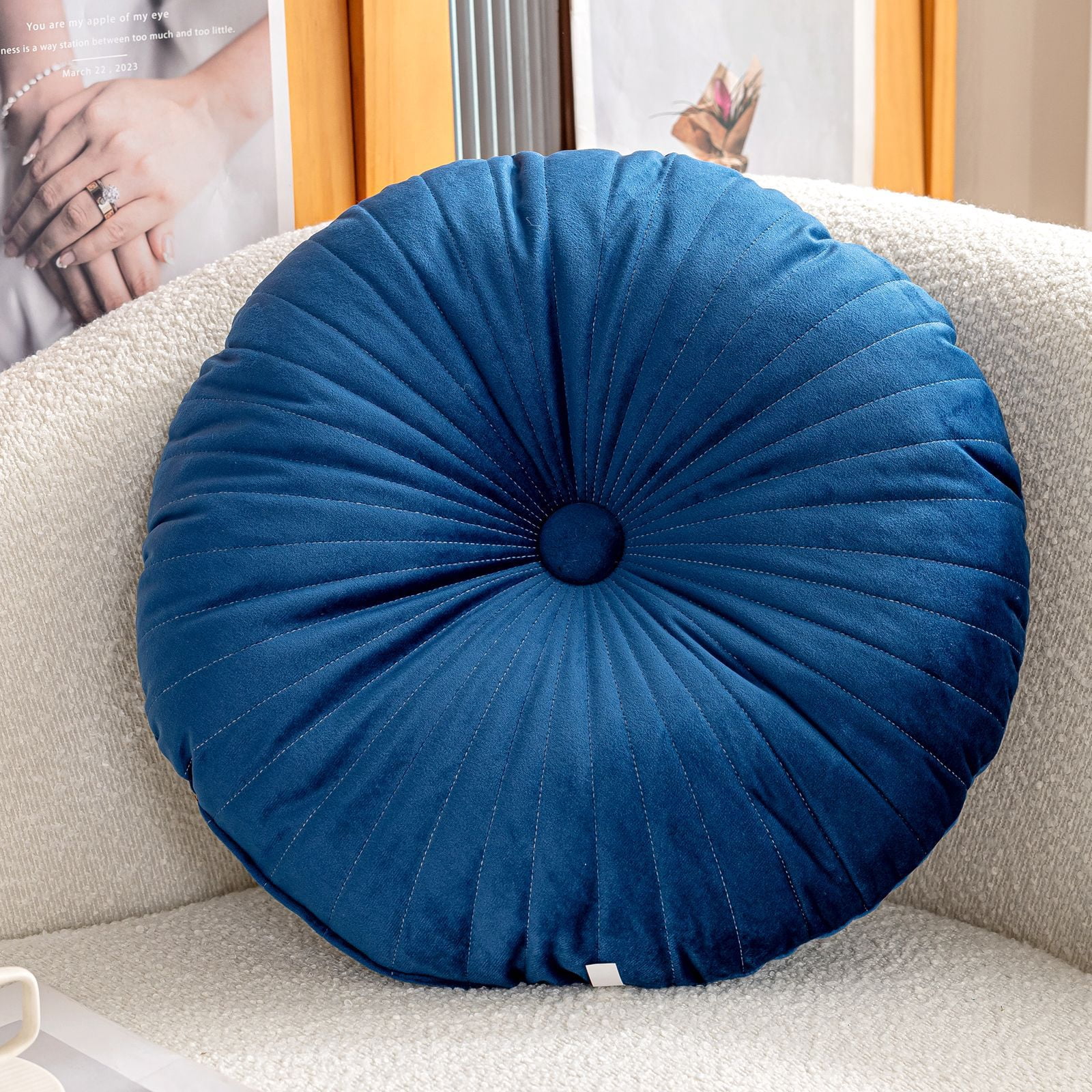 18 Inch Velvet Round Throw Pillow Pleated Meditation Floor Pillow Cushion Decoration Large Pillows Seating for Couch Chair Yoga Living Room