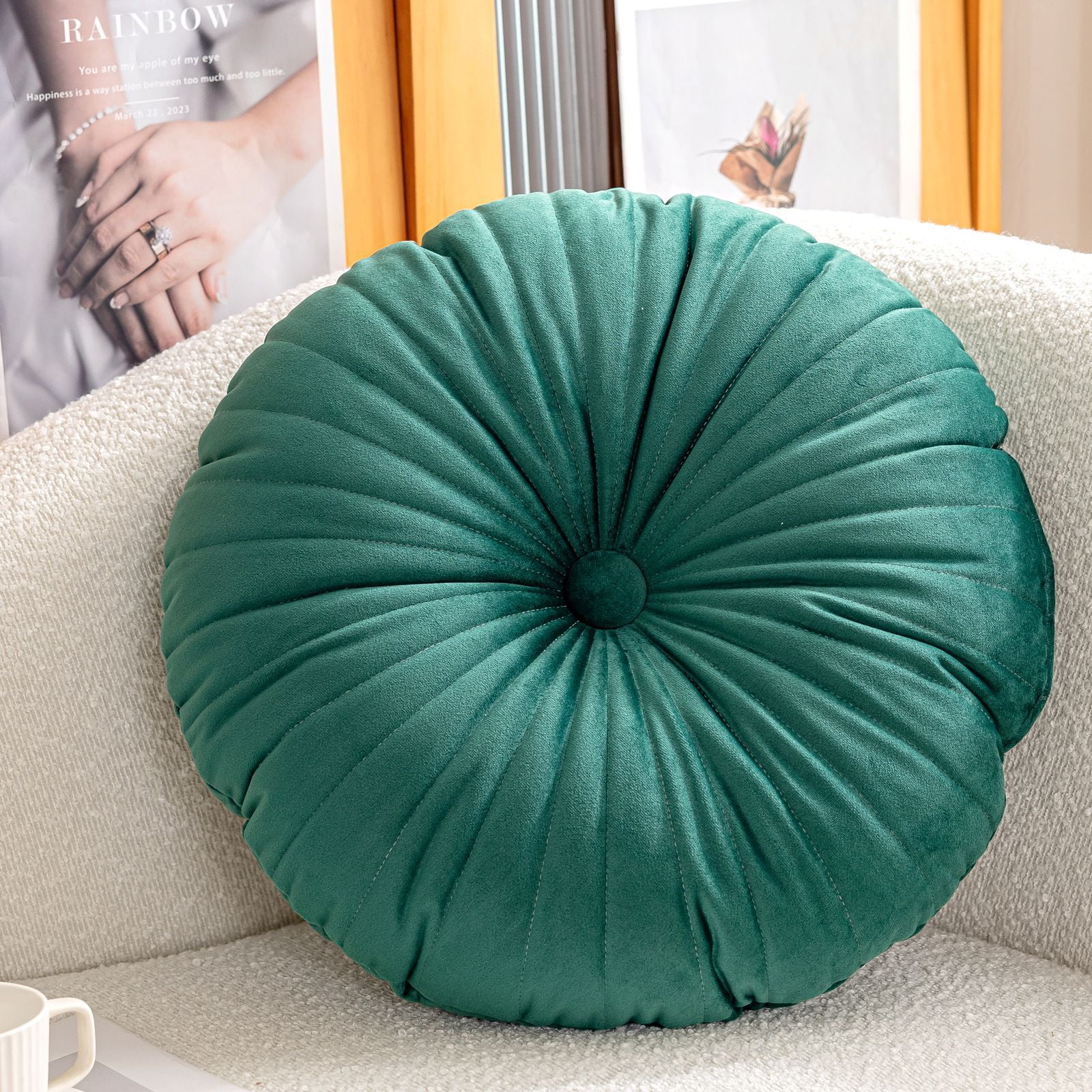 18 Inch Velvet Round Throw Pillow Pleated Meditation Floor Pillow Cushion Decoration Large Pillows Seating for Couch Chair Yoga Living Room