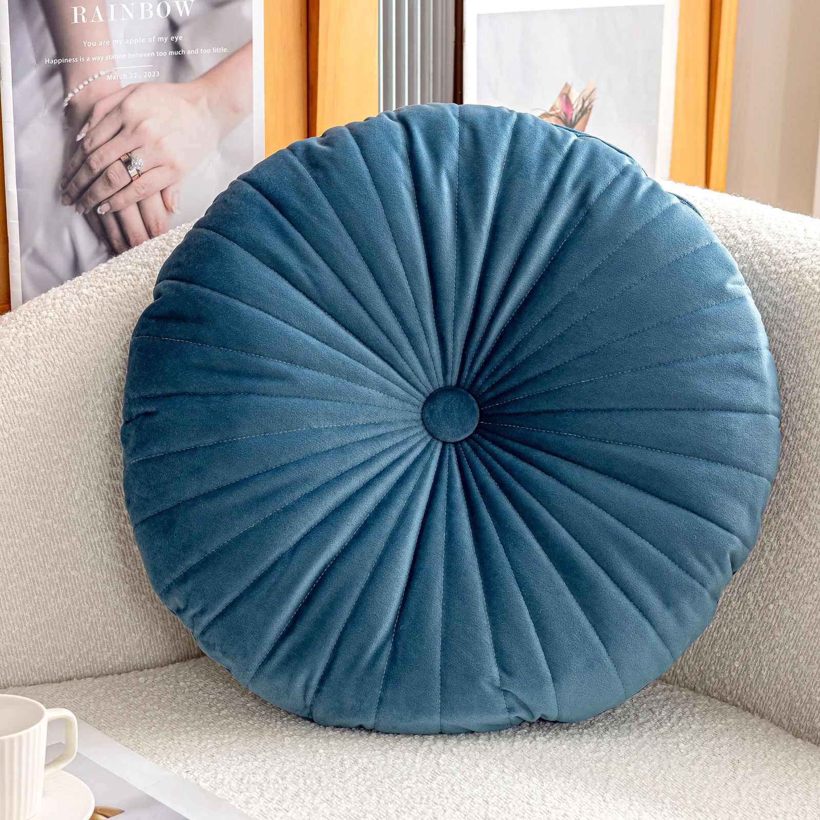 18 Inch Velvet Round Throw Pillow Pleated Meditation Floor Pillow Cushion Decoration Large Pillows Seating for Couch Chair Yoga Living Room
