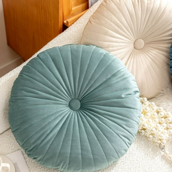 18 Inch Velvet Round Throw Pillow Pleated Meditation Floor Pillow Cushion Decoration Large Pillows Seating for Couch Chair Yoga Living Room
