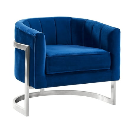 18 Inch Velvet Upholstered Curved Modern Accent Chair, Blue- Saltoro Sherpi