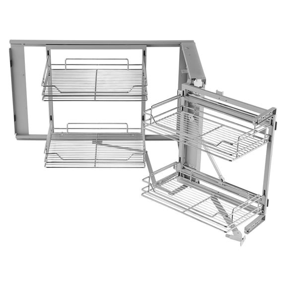 18 Inch W Opening Blind Corner Pull Out Organizer, 2 Tier 4 Shelf Kitchen Cabinet Storage Basket, Chrome Steel