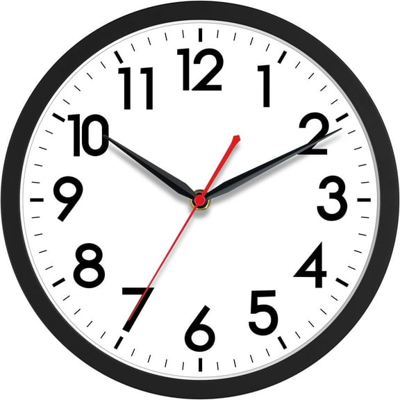 18 Inch Wall Clock, Battery Operated Analog Clock, Silent Non-Ticking, Ideal for Bedroom, Bathroom, Kitchen, Office and School, Black