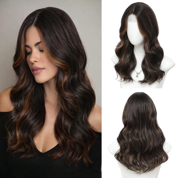 18 Inch Wavy Wig for Women Middle Part Upgraded Strands Natural ...