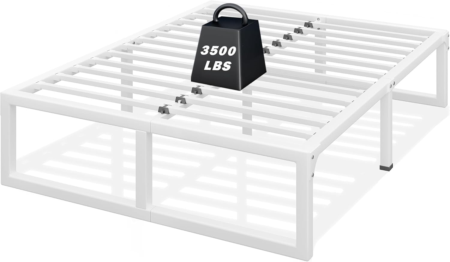 18-Inch White King Size Metal Platform Bed Frame with Squeak-Free U-Slot Design, 3500 lbs Capacity, Under Bed Storage, No Box Spring Needed