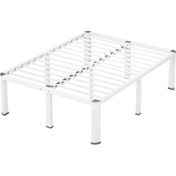 18 Inch White Queen Heavy Duty 3500 lbs Bed Frame with Round-Corner Legs & Anti-Squeak Design Quick Assembly Metal Platform, No Box Spring Needed