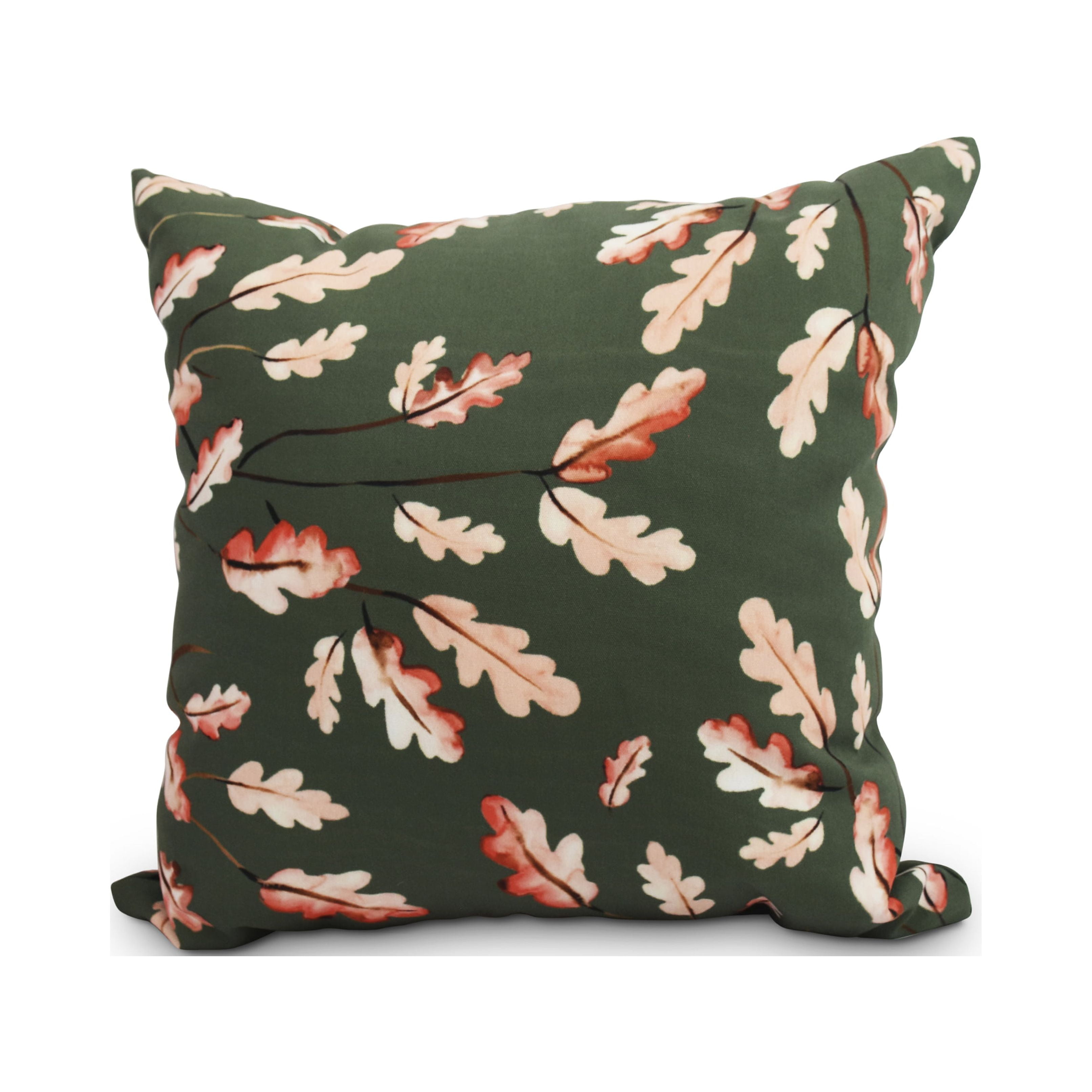 18 Inch Wild Oak Leaves Dark green Floral Print Decorative Throw Pillow