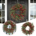 thumbnail image 1 of 18 Inch Winter Christmas Wreath Artificial Pine Needle Wreath with Vibrant Red Berries Cedar Leaves for Front Door Indoor Outdoor Holiday Decorations Xmas Home Wall Decor Festive Winter Display, 1 of 8