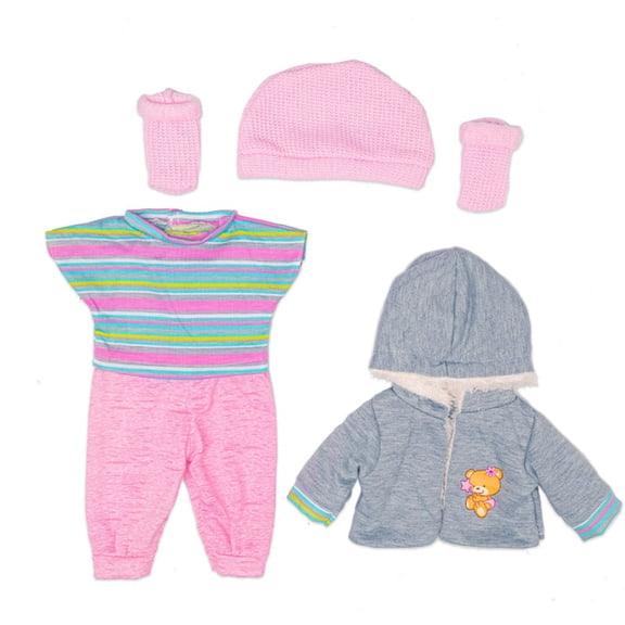 18 Inch Winter Doll Clothes Plush Sweater Thick Coat Colorful Striped Jumpsuit Set