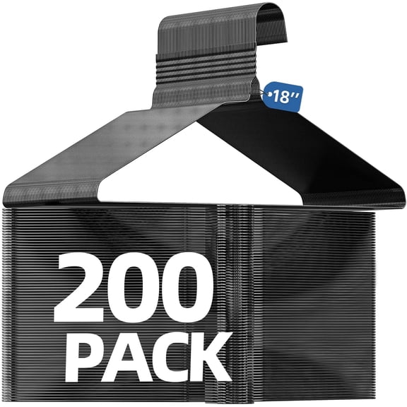 18 Inch Wire Metal Clothes Hangers 200 Pack Black