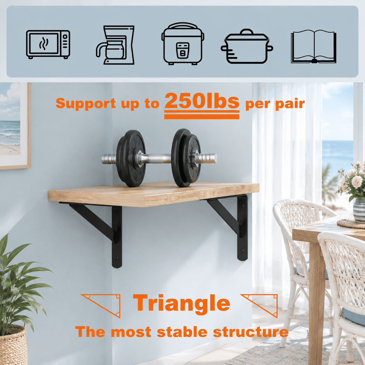 18 Inch x 12 Inch 8-Pack Heavy Duty 90 Degree Triangle Shelf Brackets ...