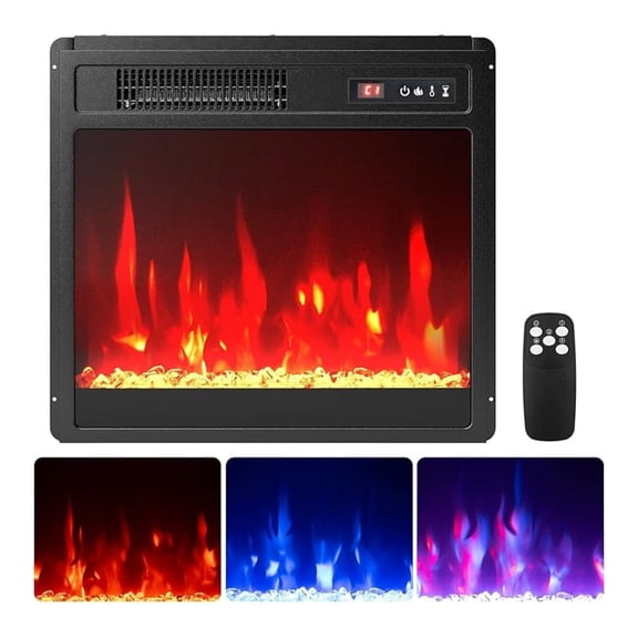 18 Inches Electric Fireplace Insert, 750W/1500W Fireplace Heater with Control, Adjustable Flame Color & Brightness, 0.5H-9H Timer, Thermostat and Overheat Protection