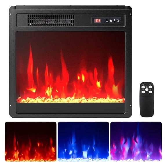 18 Inches Electric Fireplace Insert, 750W/1500W Fireplace Heater with Control, Adjustable Flame Color & Brightness, 0.5H-9H Timer, Thermostat and Overheat Protection Black