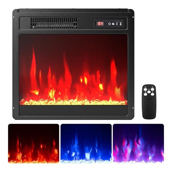 18 Inches Electric Fireplace Insert, 750W/1500W Fireplace Heater with Control, Adjustable Flame Color & Brightness, 0.5H-9H Timer, Thermostat and Overheat Protection