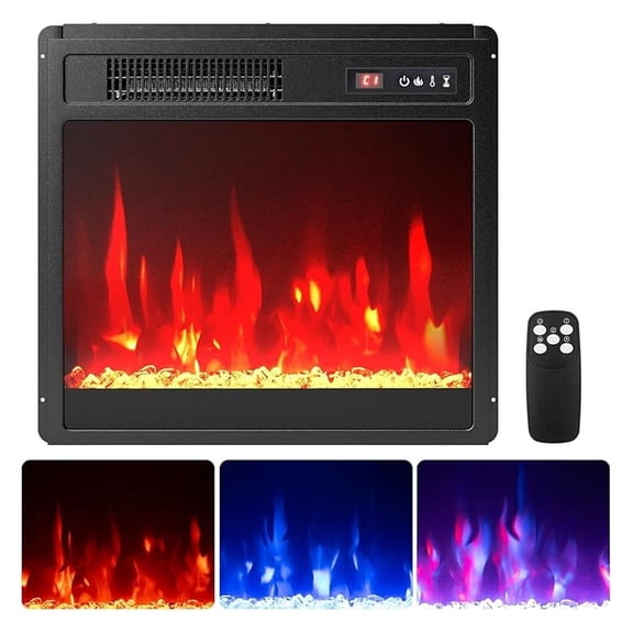 18 Inches Electric Fireplace Insert, 750W/1500W Fireplace Heater with Control, Adjustable Flame Color & Brightness, 0.5H-9H Timer, Thermostat and Overheat Protection
