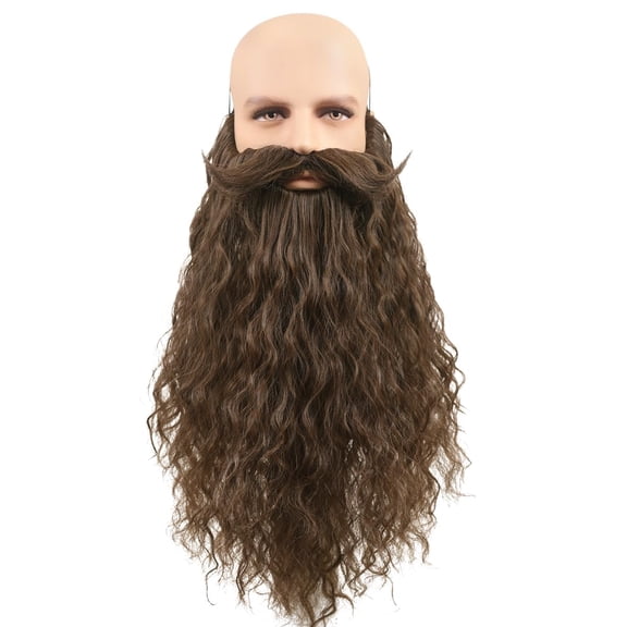 18 Inches Men's Long Curly Brown Synthetic Pre - styled Realistic Fake Beard for Wizard Costume and Halloween Party (Brown)