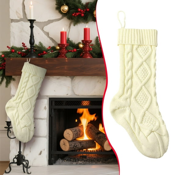 18 Inches Personalized Christmas Stockings,Knit Christmas Stockings Set,Christmas Decor Neutral Xmas Decorations Holiday Farmhouse Indoor Home Decor(White)