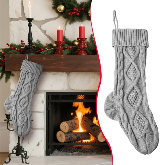 18 Inches Personalized Christmas Stockings,Knit Christmas Stockings Set,Christmas Decor Neutral Xmas Decorations Holiday Farmhouse Indoor Home Decor(Grey)