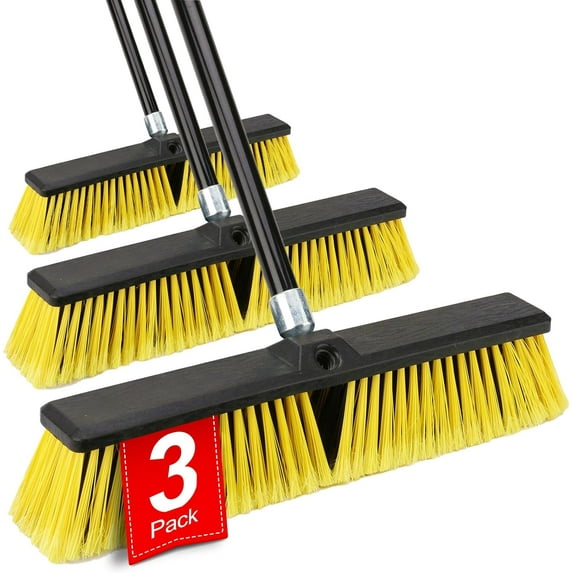 18 Inches Push Broom Outdoor- Heavy Duty Broom with 63" Long Handle for Deck Driveway Garage Yard Patio Concrete Floor Cleaning