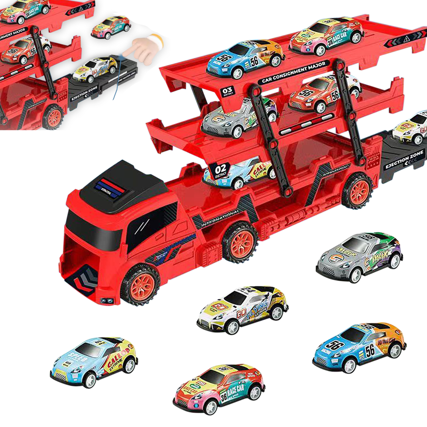 18 Inches Transporter Truck Toy with 6 Die-Cast Cars Toys,Toddler Truck Toys for 2-7 Years Old Kids,Transport Car Carrier Truck Toy,Folded Transport Carrier Trucks Gifts for Boys