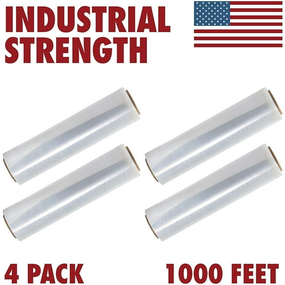 18 Inches X 1000 Feet Tough Pallet Shrink Wrap, 80 Gauge Industrial Strength Plastic Film, Commercial Grade Strength Film, Moving & Stretch Packing Wrap, For Furniture, Boxes, Pallets (4-Pack)