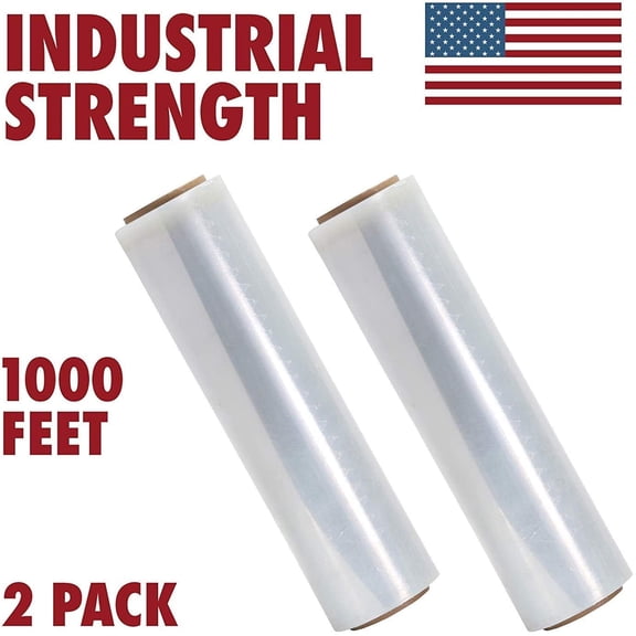18 Inches X 1000 Feet Tough Pallet Shrink Wrap, 80 Gauge Industrial Strength Plastic Film, Commercial Grade Strength Film, Moving & Stretch Packing Wrap, For Furniture, Boxes, Pallets (2-Pack)