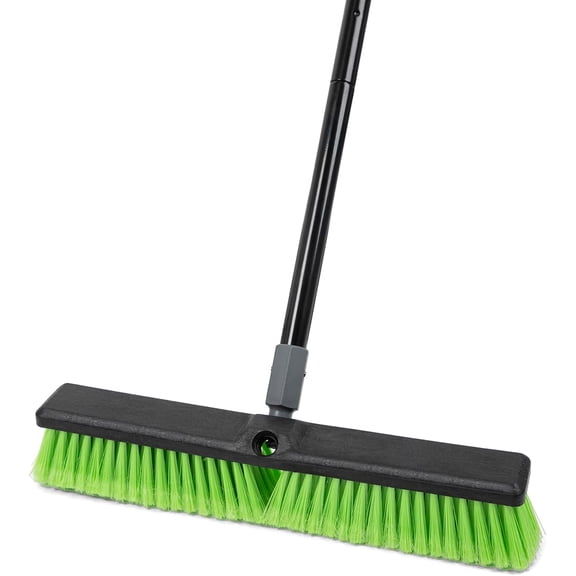18 Indoor Shop and Garage Push Boom with Soft Bristles, Heavy Duty Brush Broom 59 Long Handle for Commercial & Residental Floor Cleaning Sweeping