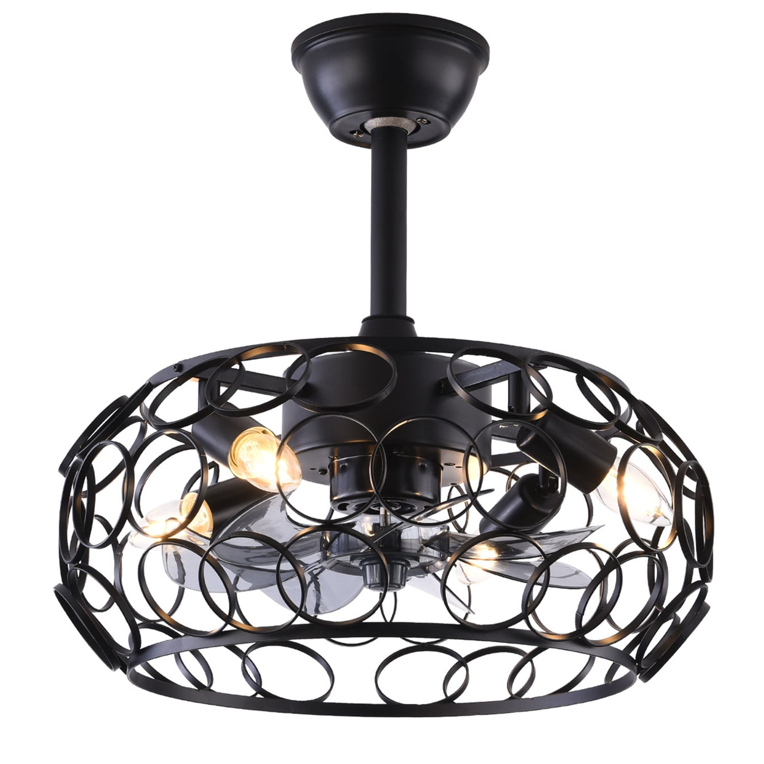 18" Industrial Caged Ceiling Fan with Light Remote Control, 7Blade