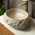 thumbnail image 1 of 18'' Irregular Oval Resin Vessel Sink - Stone Pattern Artistic Style Basin， Beige, 1 of 6