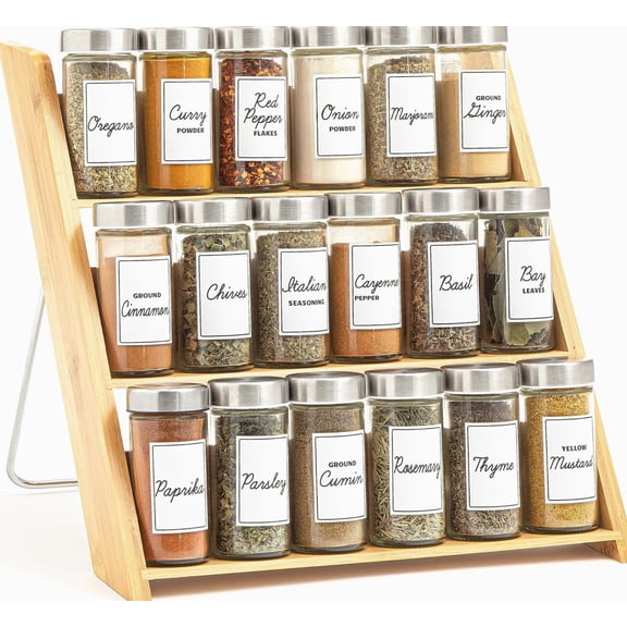 18 Jar Bamboo Compact Spice Rack with Spices Included 5-Year Spice Light Brown