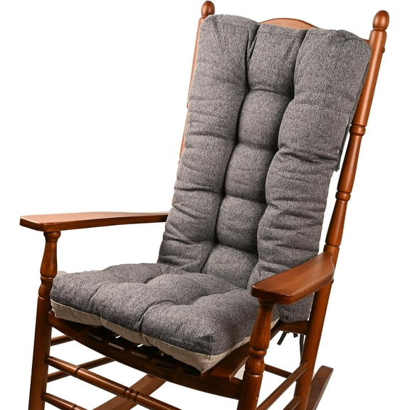 18 in Jumbo Rocking Chair Cushions with Ties,Non-Slip Durable Linen Pads Thick Padding and Tufted Design for Living Room Rocker (Dark Gray, Set of Seat & Back Cushion)