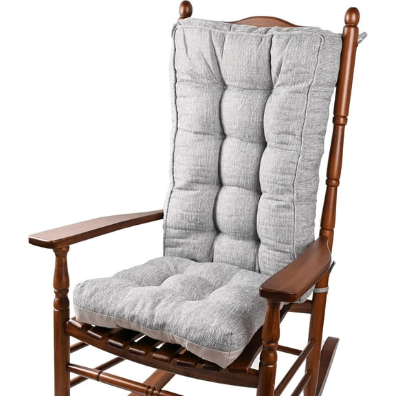 18 in Jumbo Rocking Chair Cushions with Ties,Non-Slip Durable Linen Pads Thick Padding and Tufted Design for Living Room Rocker (Gray, Set of Seat & Back Cushion)