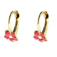 thumbnail image 1 of 18 K Yellow Gold Pink and White Enamel Leverback Earrings, 1 of 3