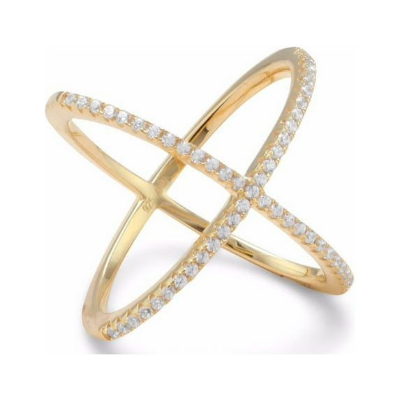 18 Karat Gold Plated Criss Cross 'X' Ring with Signity CZs