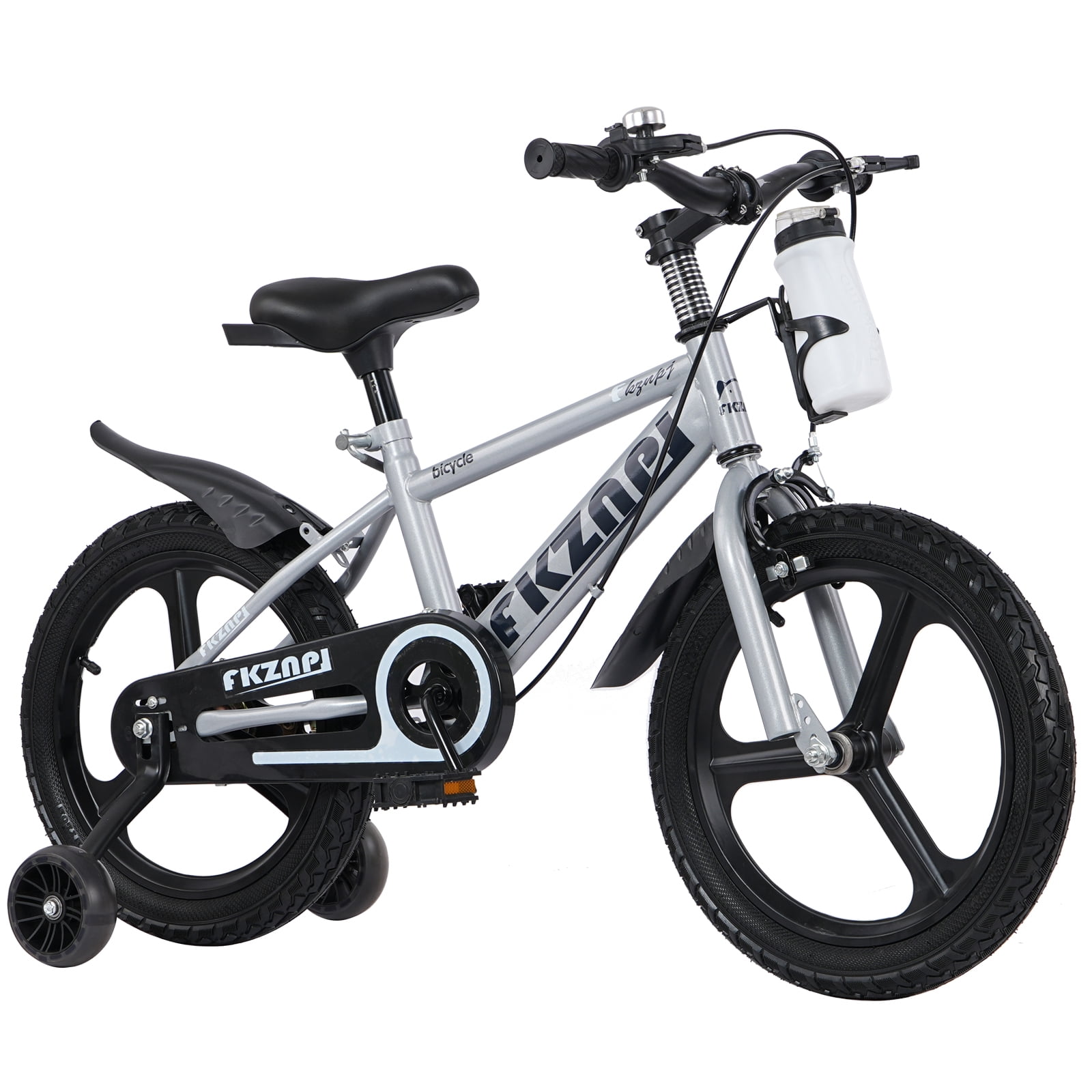 18" Kids Bike for Boys Girls, Toddler Bike with Training Wheels, Bicycle for Kids with Adjustable Seat, Water Bottle, Fits Riders 45"-57", Gray