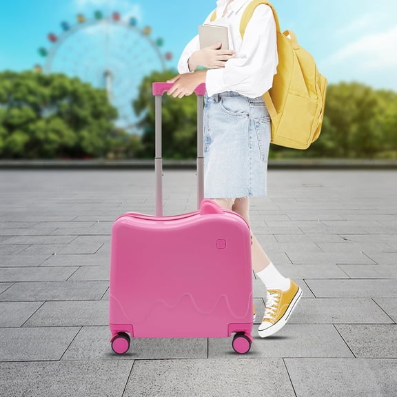18" Kids Carry On Luggage Ride-On Kids' Suitcase with Double Spinner Wheels, Cute Lightweight Tow-Along Luggage with Password Lock, Children's Trolly Case for Travel Study Tours