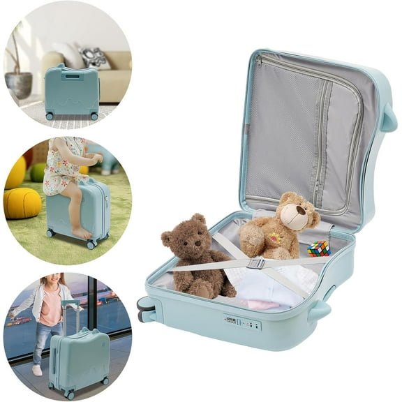 18" Kids Carry On Luggage Ride-On Kids' Suitcase with Double Spinner Wheels, Cute Lightweight Tow-Along Luggage with Password Lock, Children's Trolly Case for Travel Study Tours