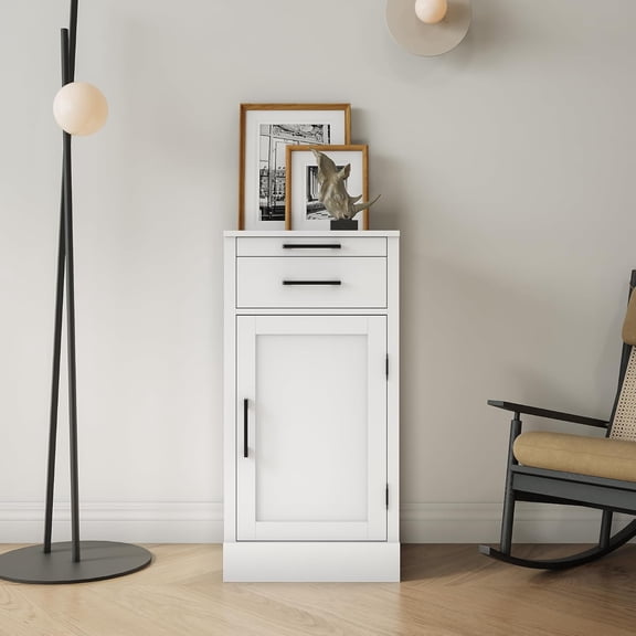 18" Kitchen Pantry Cabinet, Freestanding Stackable Modular Storage Cabinet with Drawer for Kitchen Dining Room, White